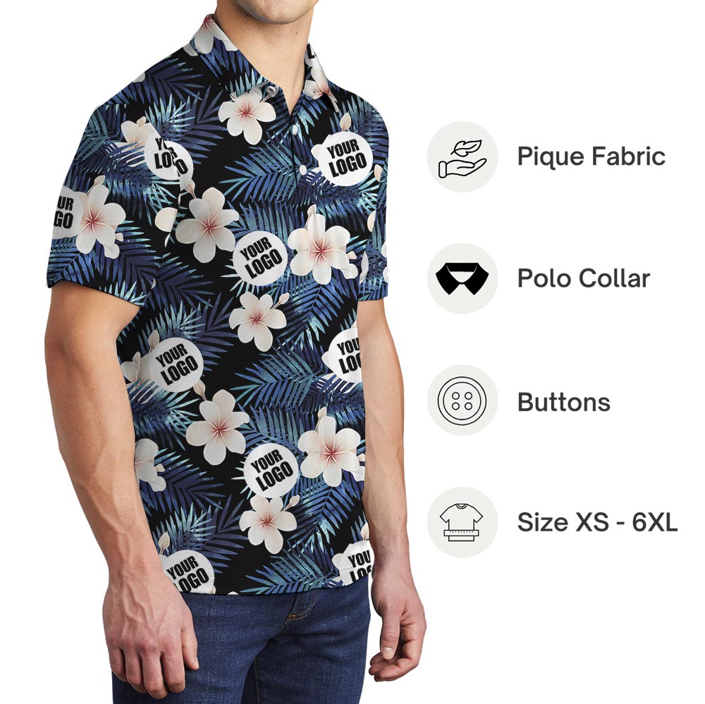 Custom Photo Black Tropical Polo Shirt