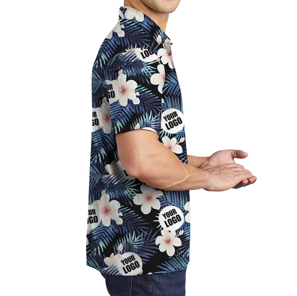 Custom Photo Black Tropical Polo Shirt
