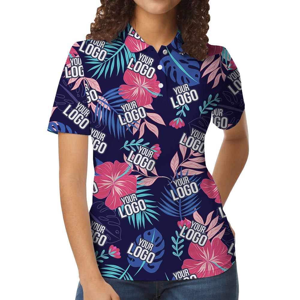 Navy Tropical Personalized Polo Shirt With Team Logo