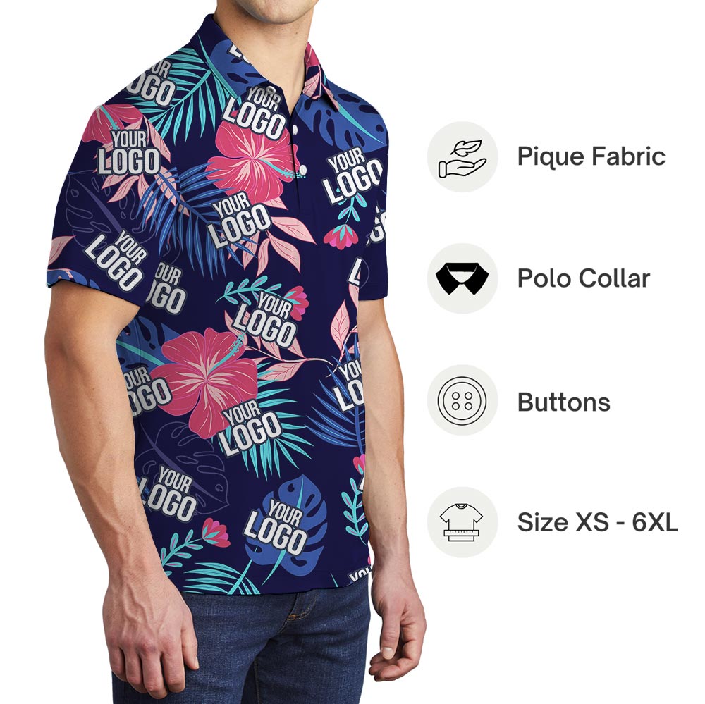 Navy Tropical Personalized Polo Shirt With Team Logo