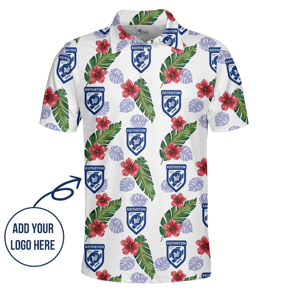 Hibiscus Collared Polo Shirt With Custom Up To 10 Logos
