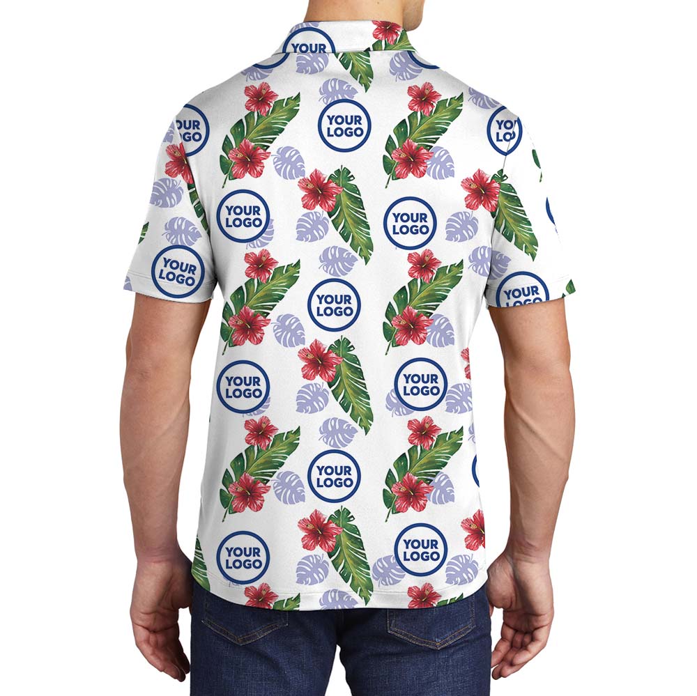 Hibiscus Collared Polo Shirt With Custom Up To 10 Logos
