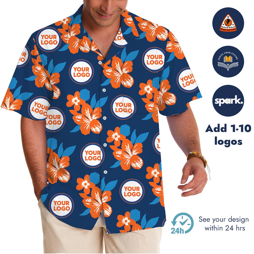 Orange Floral Custom Logo Hawaiian Shirt With Preview