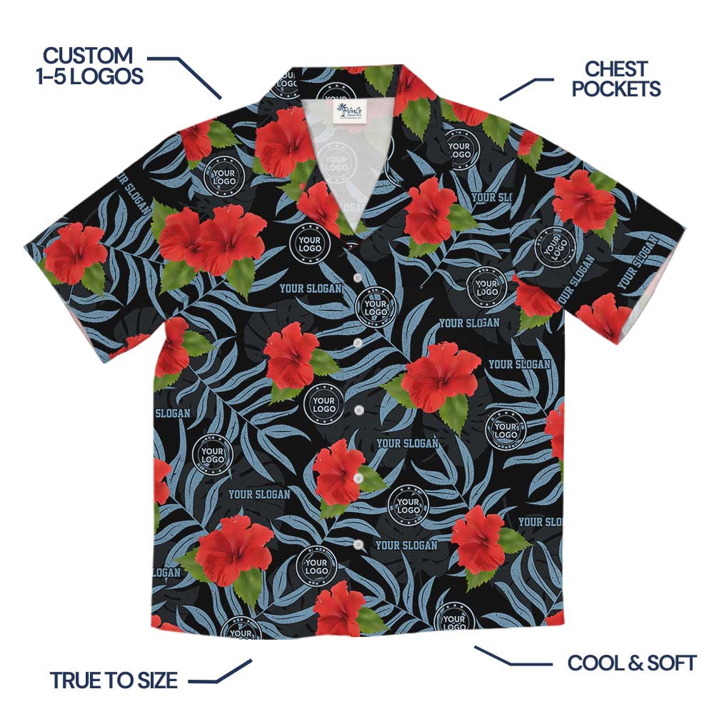 Custom Logo And Slogan Floral Black Hawaiian Shirt