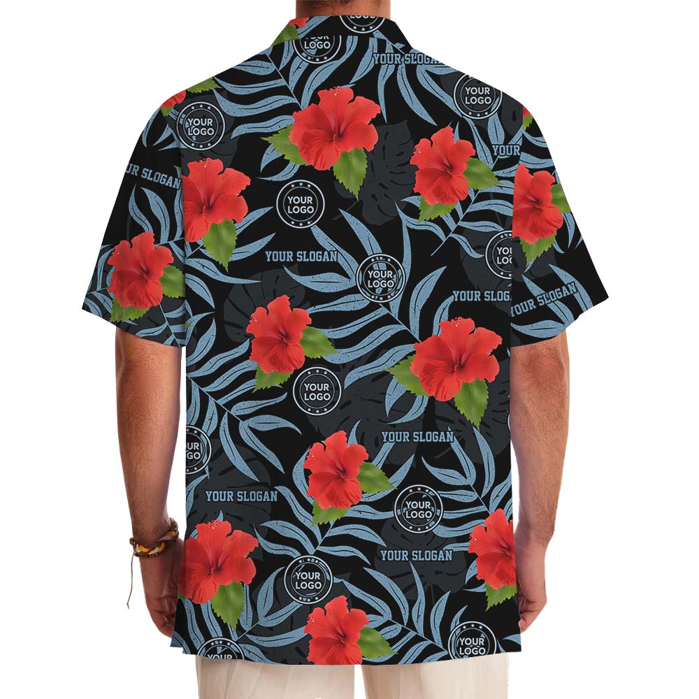 Custom Logo And Slogan Floral Black Hawaiian Shirt