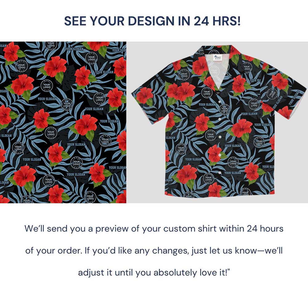 Custom Logo And Slogan Floral Black Hawaiian Shirt