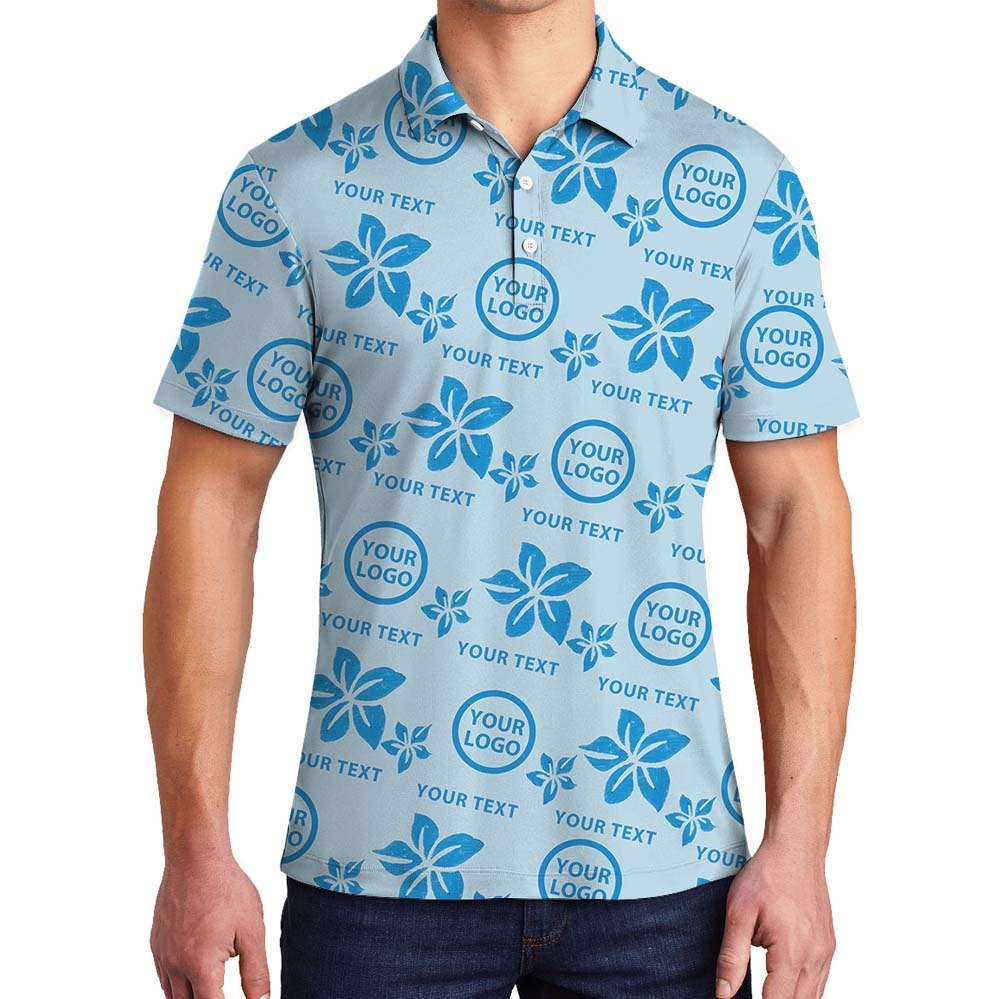 Custom Branding Blue Polo Shirt With Floral Print - variant image 1