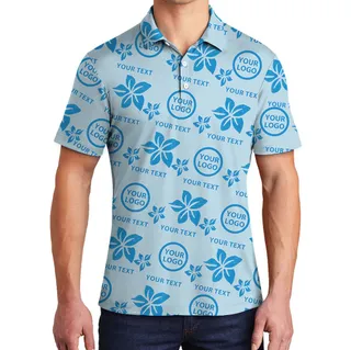 Custom Branding Blue Polo Shirt With Floral Print