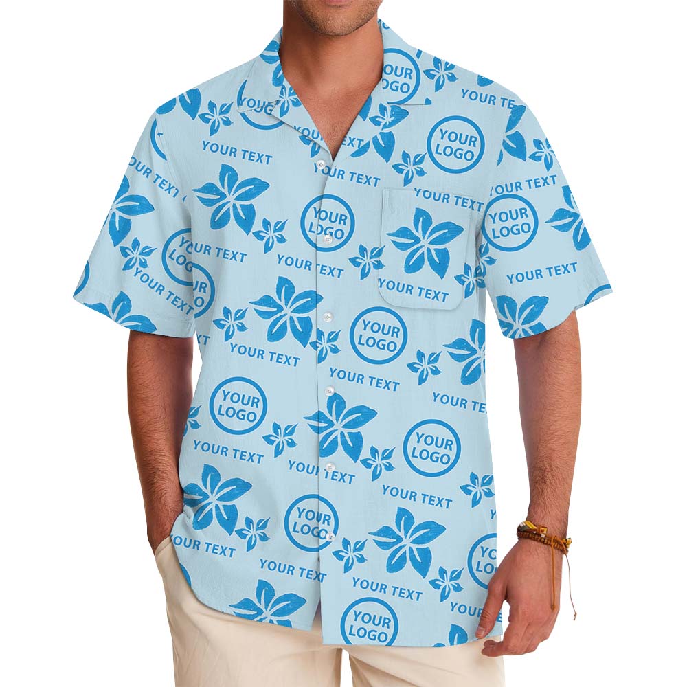 Simple Blue Floral Hawaiian Shirt With Custom Logo - variant image 1