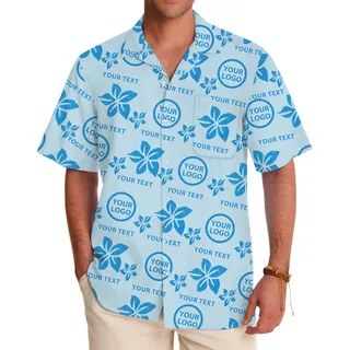 Simple Blue Floral Hawaiian Shirt With Custom Logo