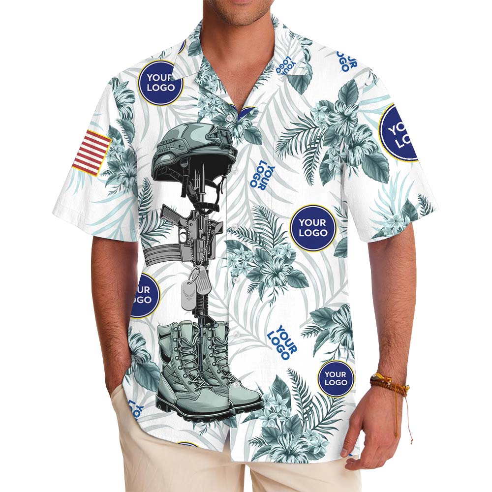 Custom Air Force Logo Button Up Shirt With Hibiscus Print - variant image 1