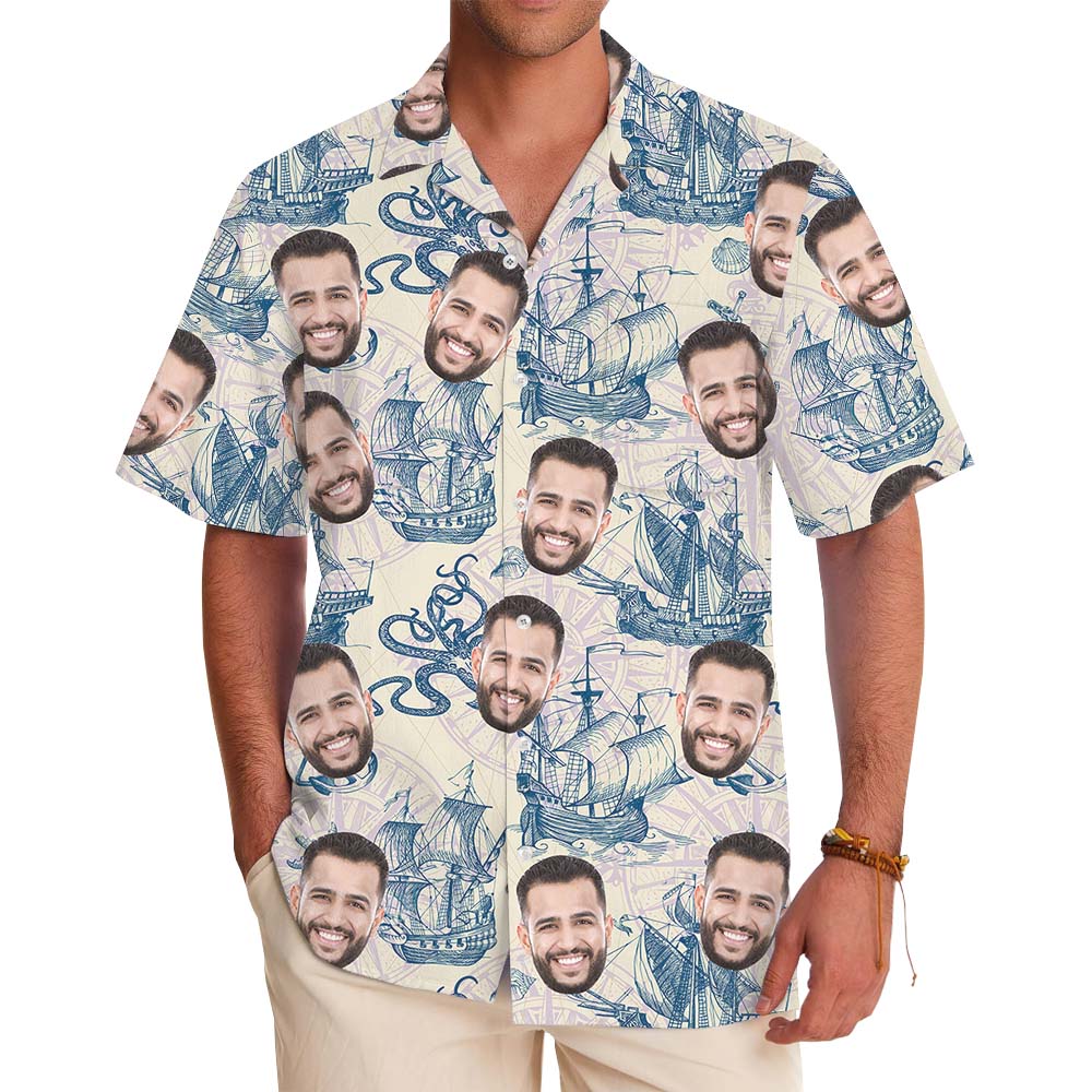 Sailing Smiles Hawaiian Shirt With Custom Face Or Logo - variant image 1