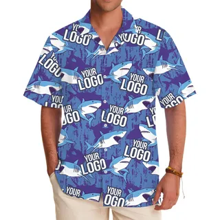Custom Logo Blue Ocean Shark Hawaiian Shirt
