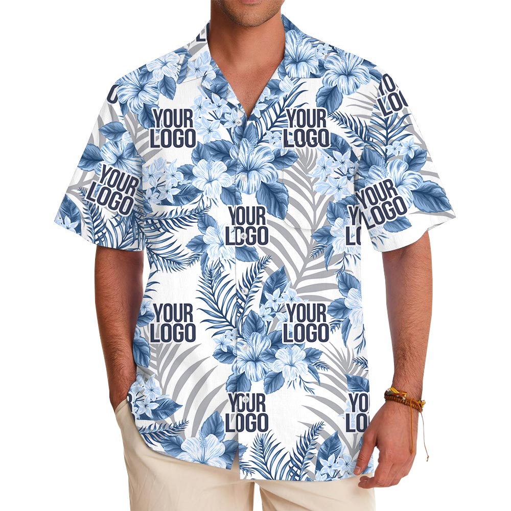 Design Company Logo Blue Tropical White Hawaiian Shirt - variant image 1