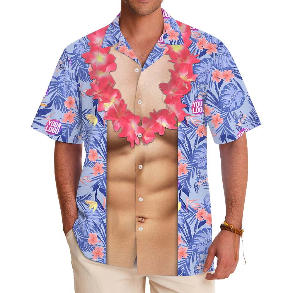 Funny Abs Blue Hawaiian Shirt With Custom Logo - variant image 1