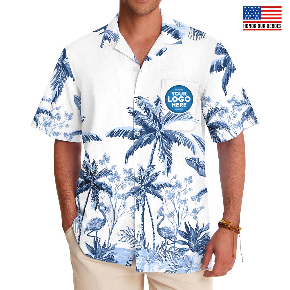 Custom Logo White Hawaiian Shirt With Chest Pockets - variant image 1