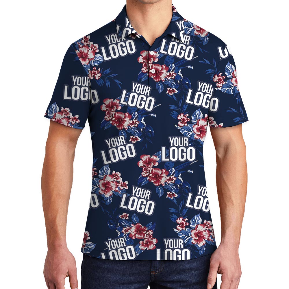Floral Navy Polo Golf Shirt Custom Logo - variant image 1