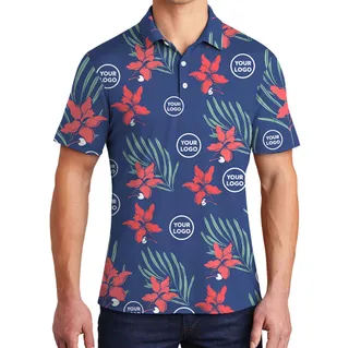 Floral Navy Men And Women Polo Shirt With Face