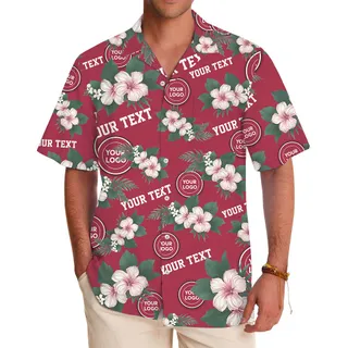 Custom Logo And Text Red Floral Hawaiian Shirt