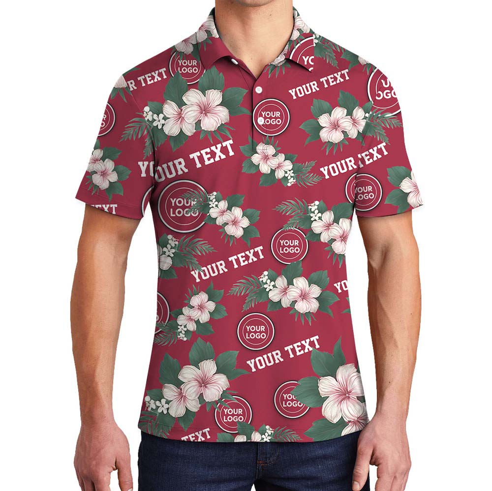 Personalized Red Floral Polo Shirt With Logo And Name - variant image 1