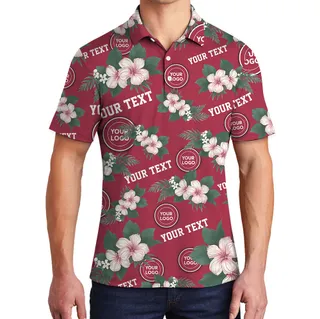 Personalized Red Floral Polo Shirt With Logo And Name