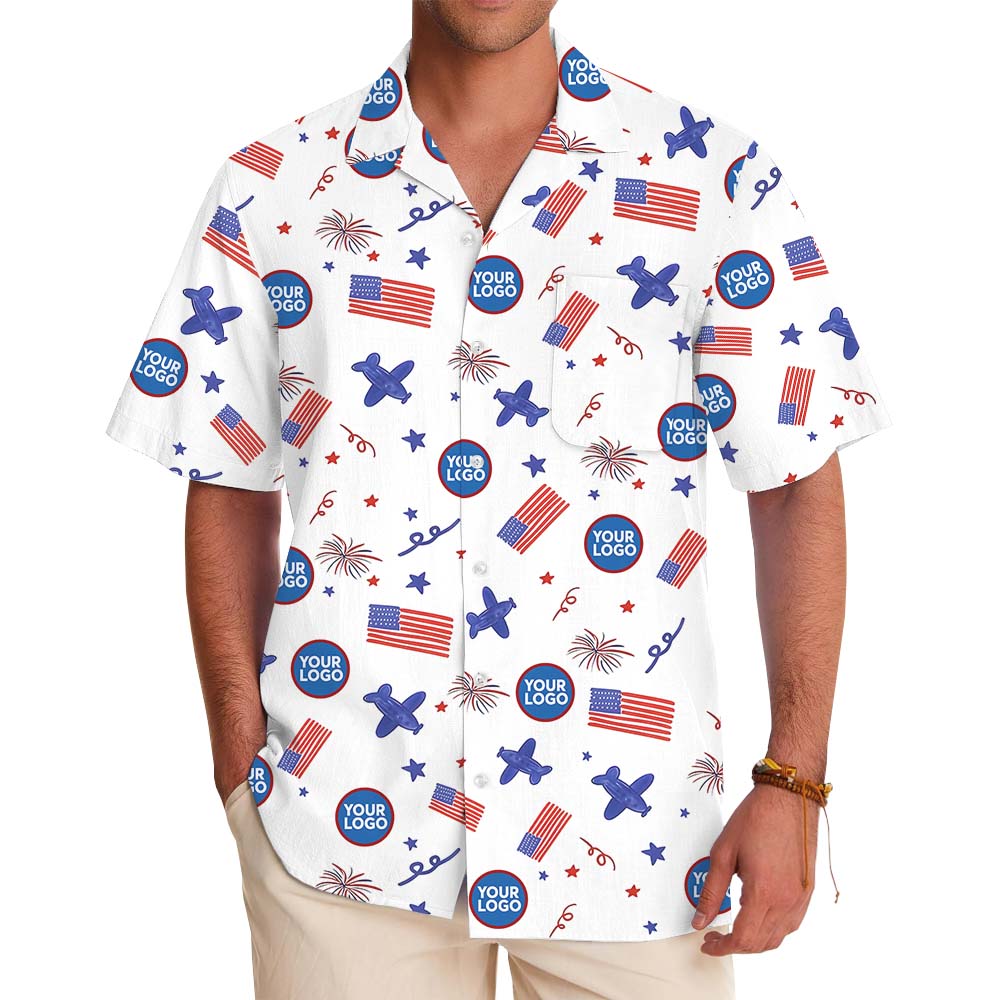 Personalized Logo Hawaiian Shirt With USA Flag Print - variant image 1