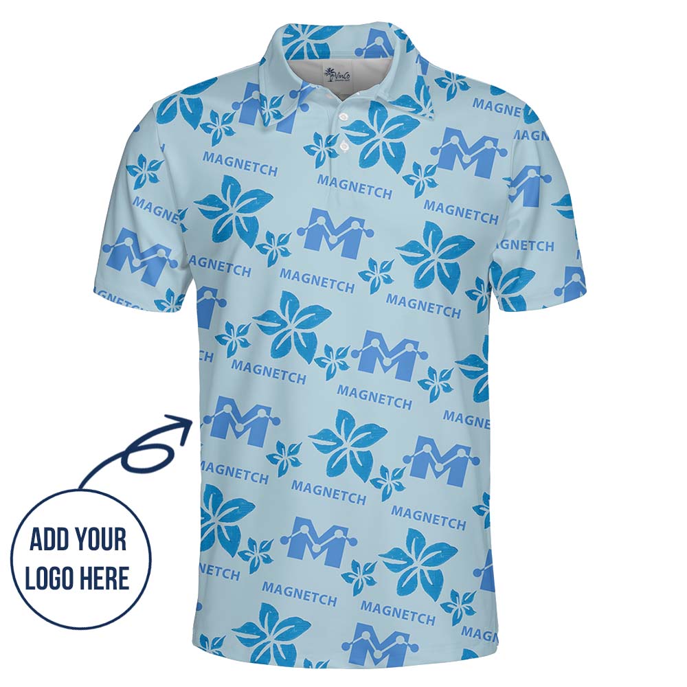 Custom Branding Blue Polo Shirt With Floral Print