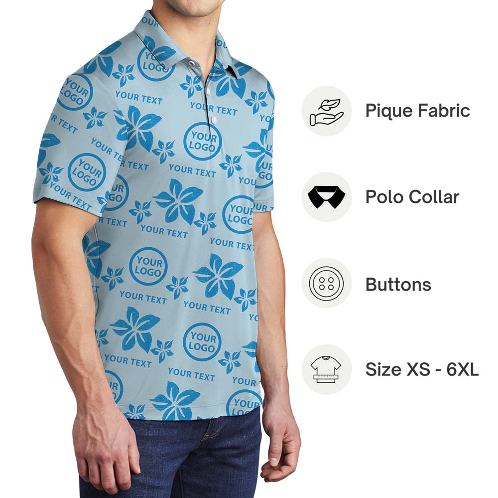 Custom Branding Blue Polo Shirt With Floral Print
