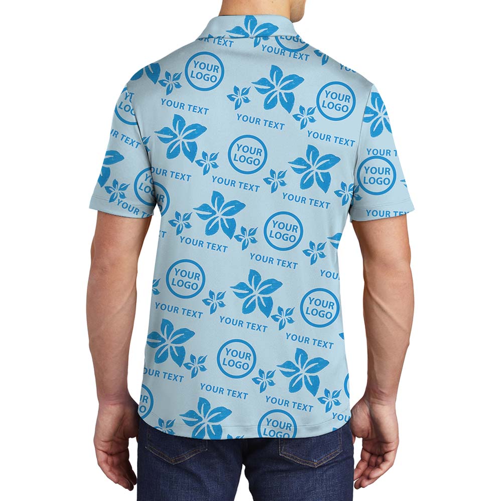 Custom Branding Blue Polo Shirt With Floral Print