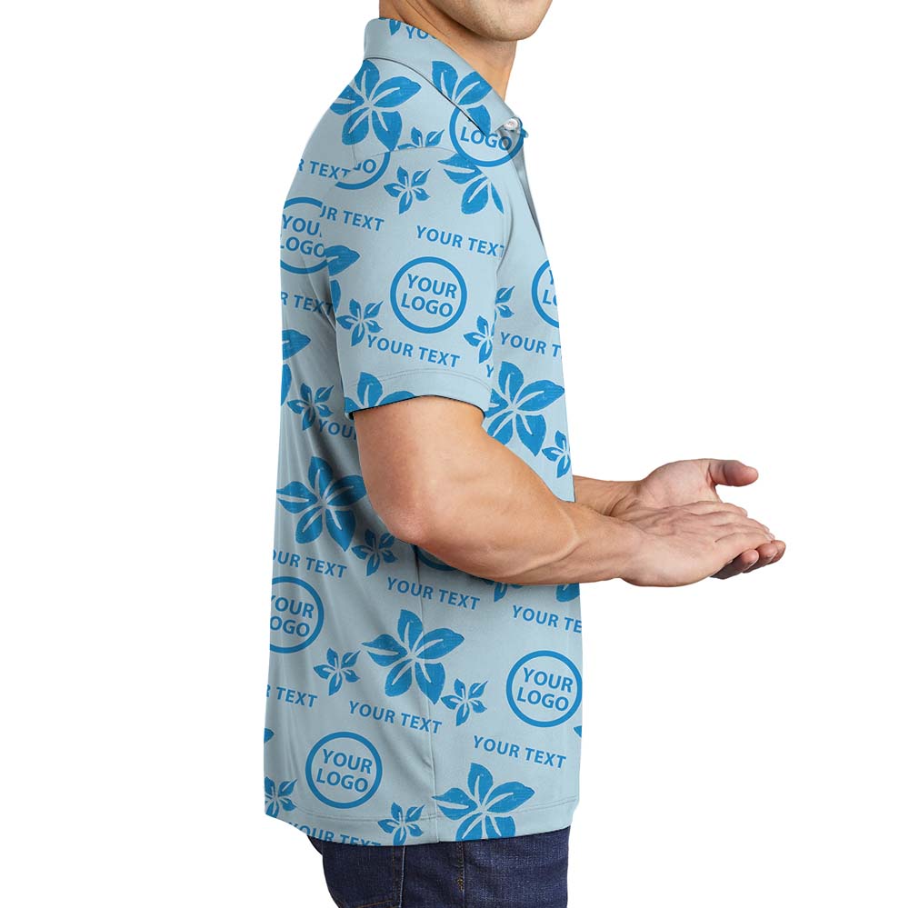 Custom Branding Blue Polo Shirt With Floral Print