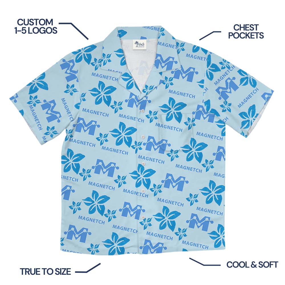 Simple Blue Floral Hawaiian Shirt With Custom Logo