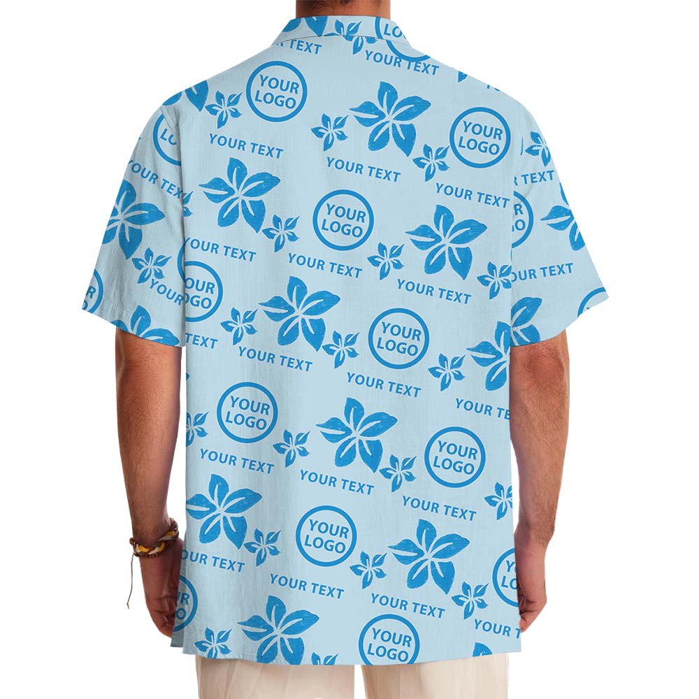 Simple Blue Floral Hawaiian Shirt With Custom Logo