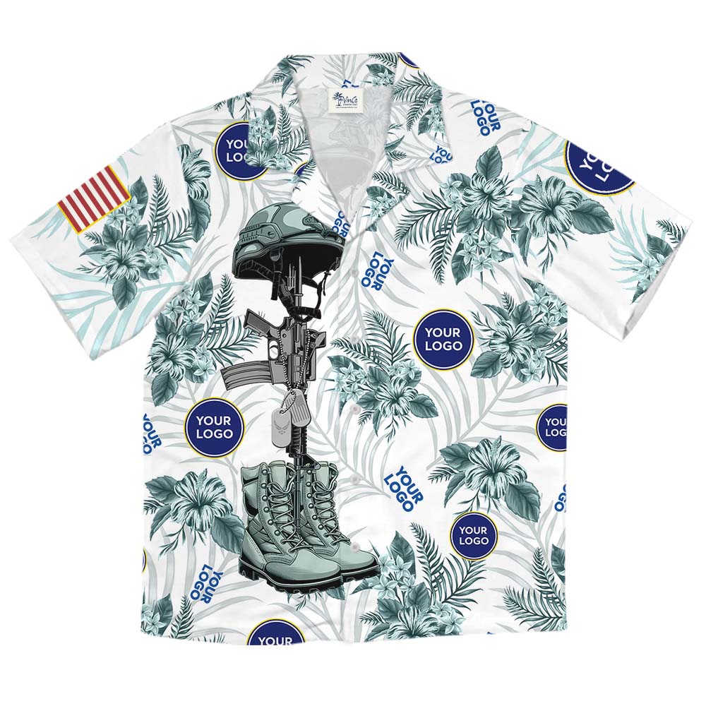 Custom Air Force Logo Button Up Shirt With Hibiscus Print