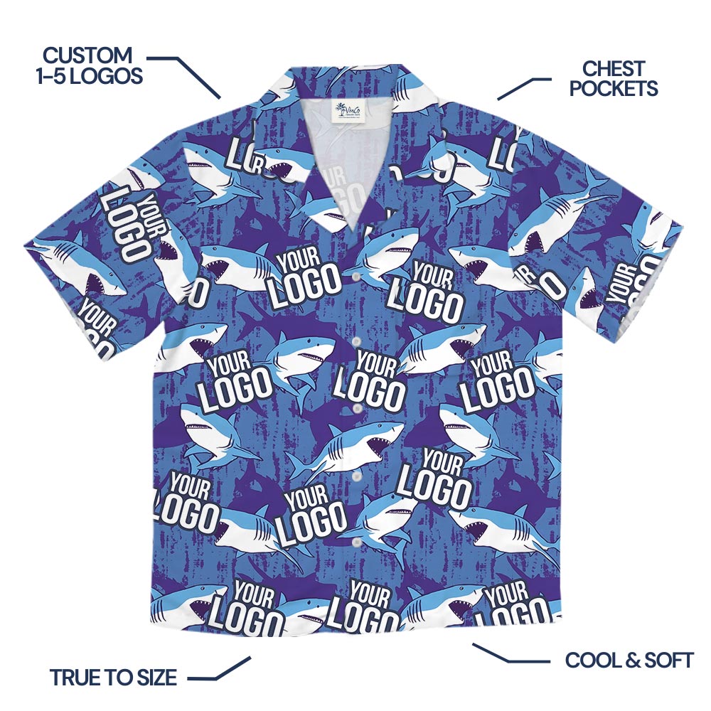 Custom Logo Blue Ocean Shark Hawaiian Shirt