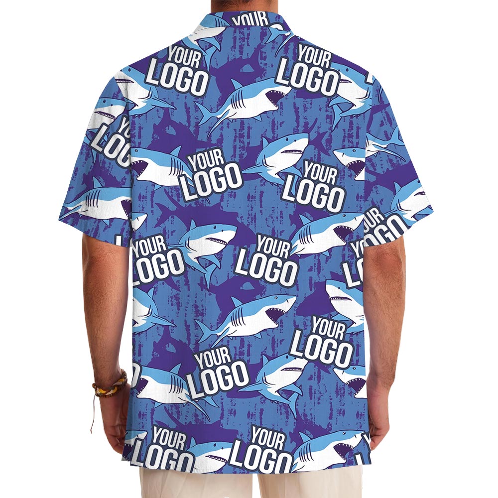 Custom Logo Blue Ocean Shark Hawaiian Shirt