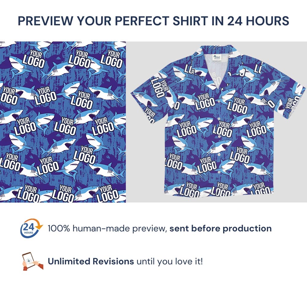 Custom Logo Blue Ocean Shark Hawaiian Shirt