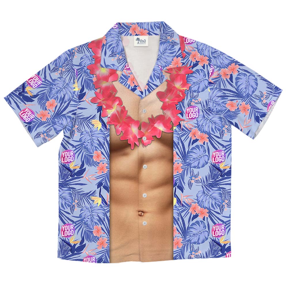 Funny Abs Blue Hawaiian Shirt With Custom Logo