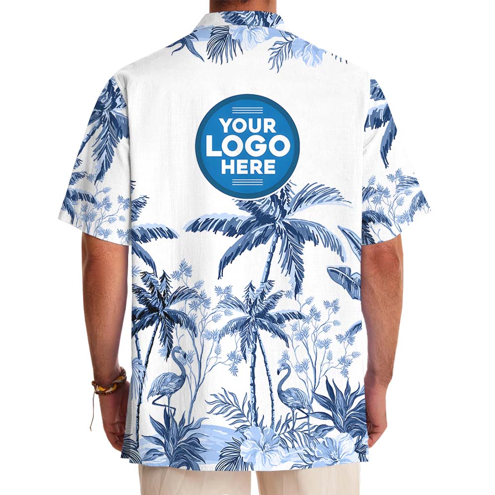 Custom Logo White Hawaiian Shirt With Chest Pockets