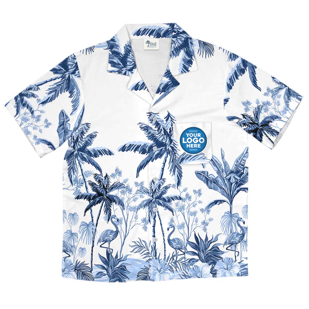 Custom Logo White Hawaiian Shirt With Chest Pockets