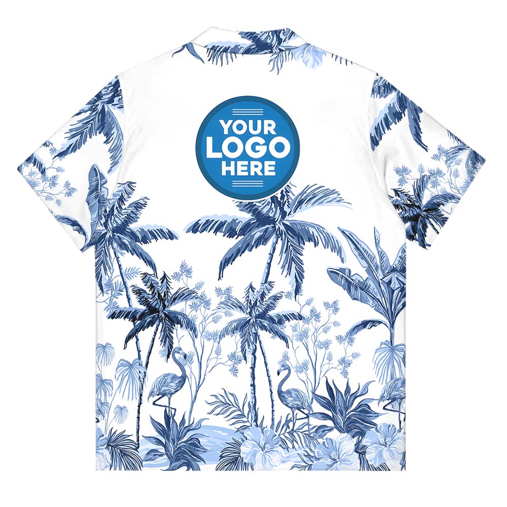 Custom Logo White Hawaiian Shirt With Chest Pockets