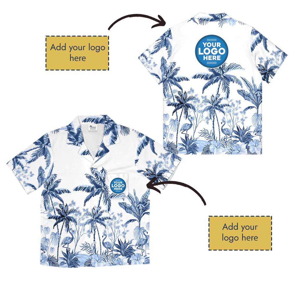 Custom Logo White Hawaiian Shirt With Chest Pockets