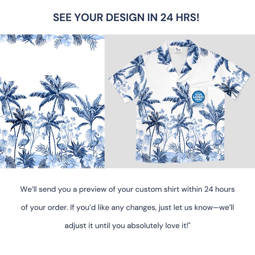 Custom Logo White Hawaiian Shirt With Chest Pockets