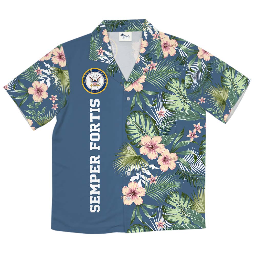 Custom Logo And Slogan Navy Military Hawaiian Shirt