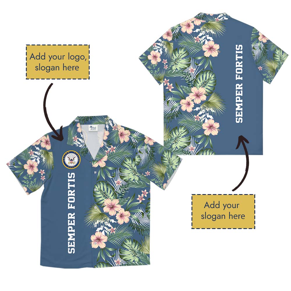 Custom Logo And Slogan Navy Military Hawaiian Shirt