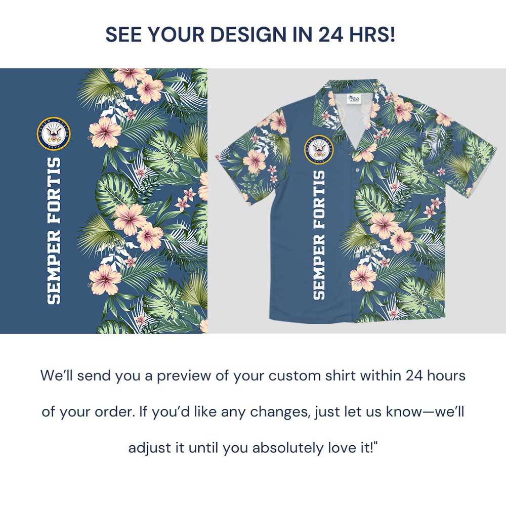 Custom Logo And Slogan Navy Military Hawaiian Shirt