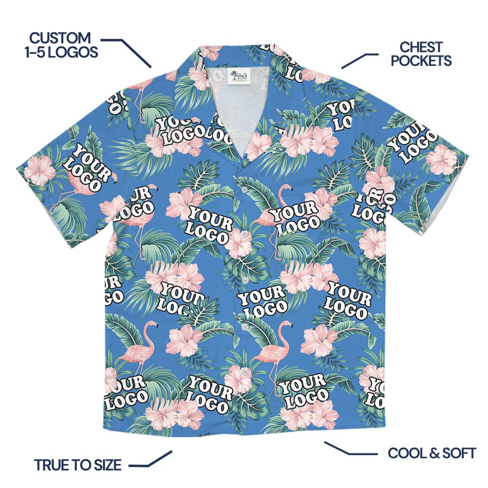 Custom Flamingo Blue Hawaiian Shirt With Logo No Minimum