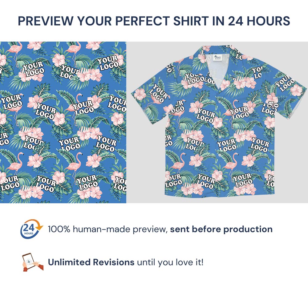 Custom Flamingo Blue Hawaiian Shirt With Logo No Minimum