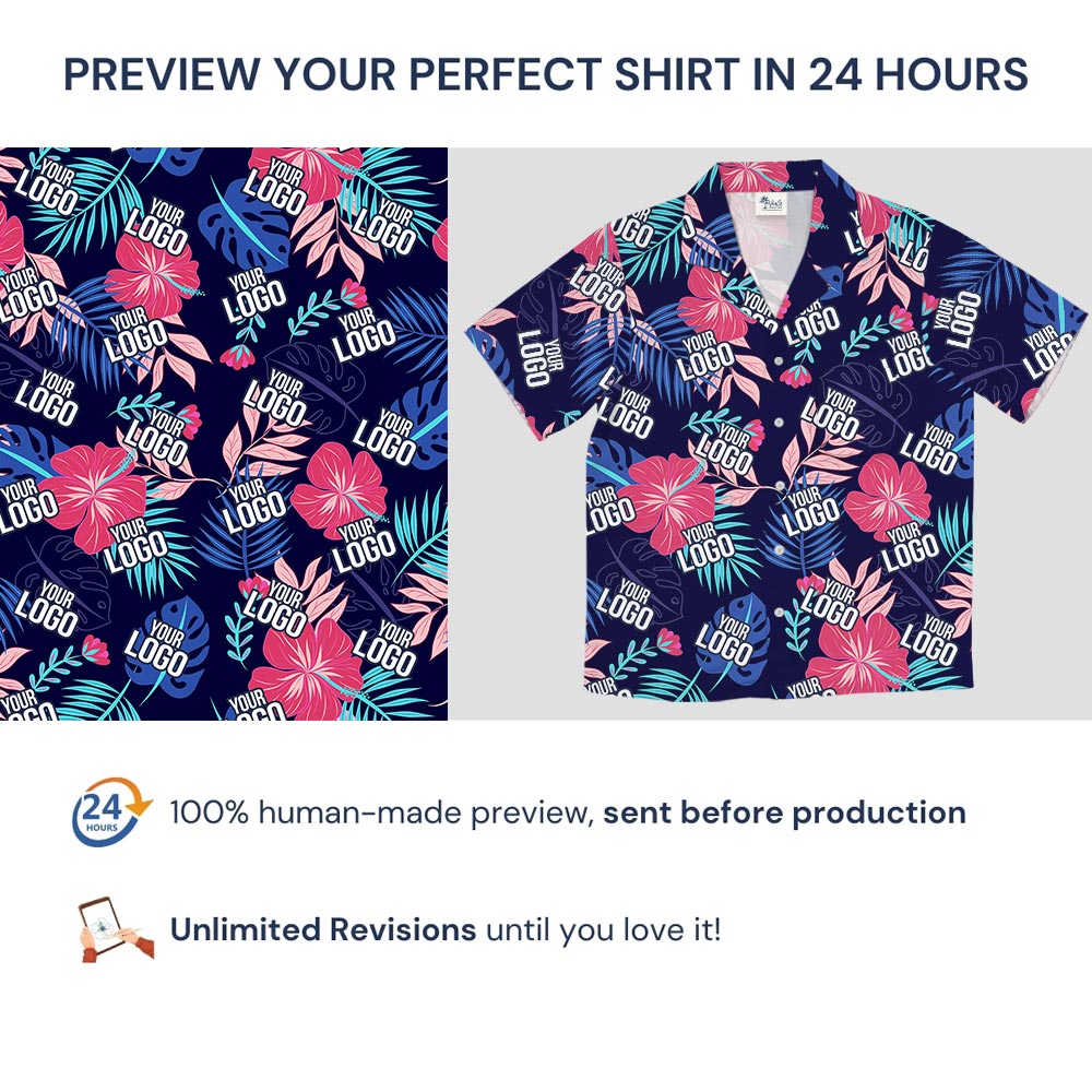 Custom Company Logo Colorful Tropical Shirt With Preview