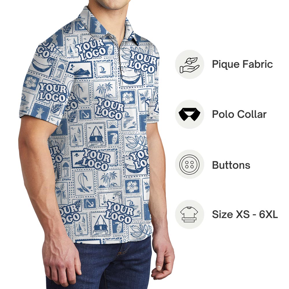 Custom Team Logo Hawaii Scenery Aloha Polo Shirt