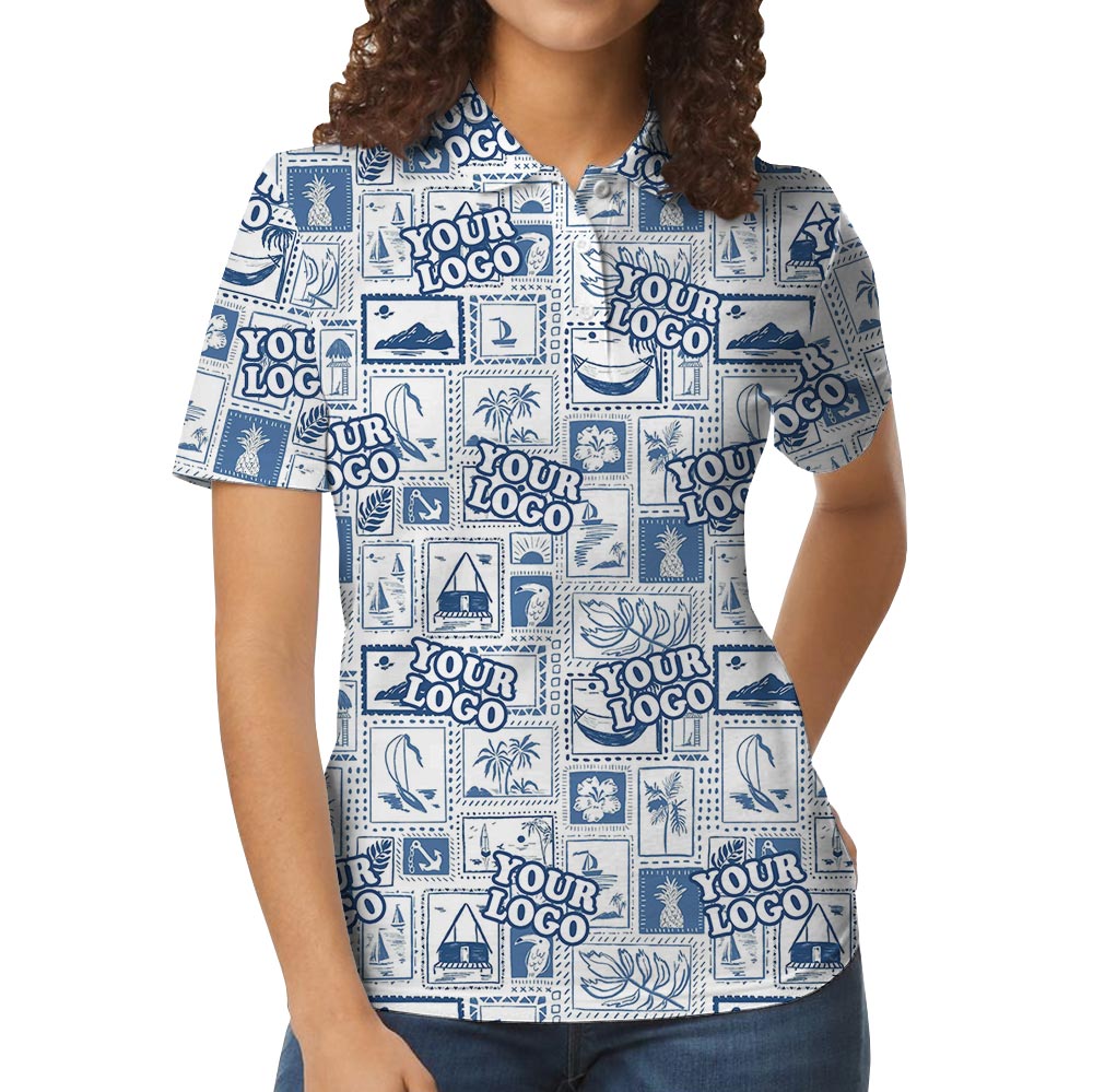 Custom Team Logo Hawaii Scenery Aloha Polo Shirt